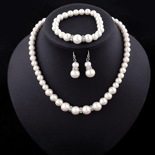 Pearl Necklace Set | Necklace with Earrings and Bracelet