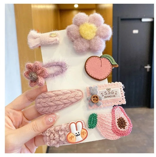 8 Pcs Beautiful Design Wool Knitted hair clips (Hand Made)