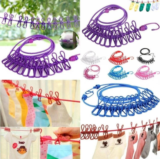 Portable Elastic Washing Line Rope With 12 Clips