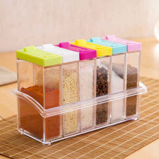 6Pcs Spice Jar Set Home Storage Container with Tray Rack.