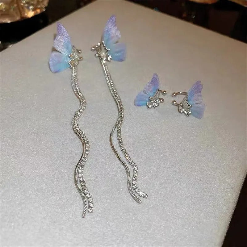 Zircon Butterfly Long Tassel Earrings