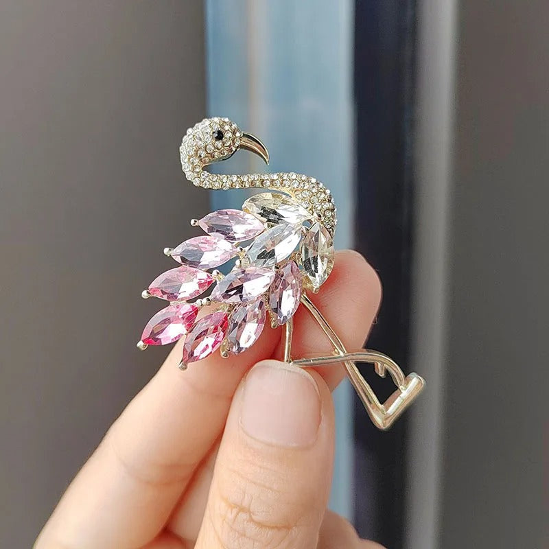 Cute Pink Flamingo Crystal Pin Brooch