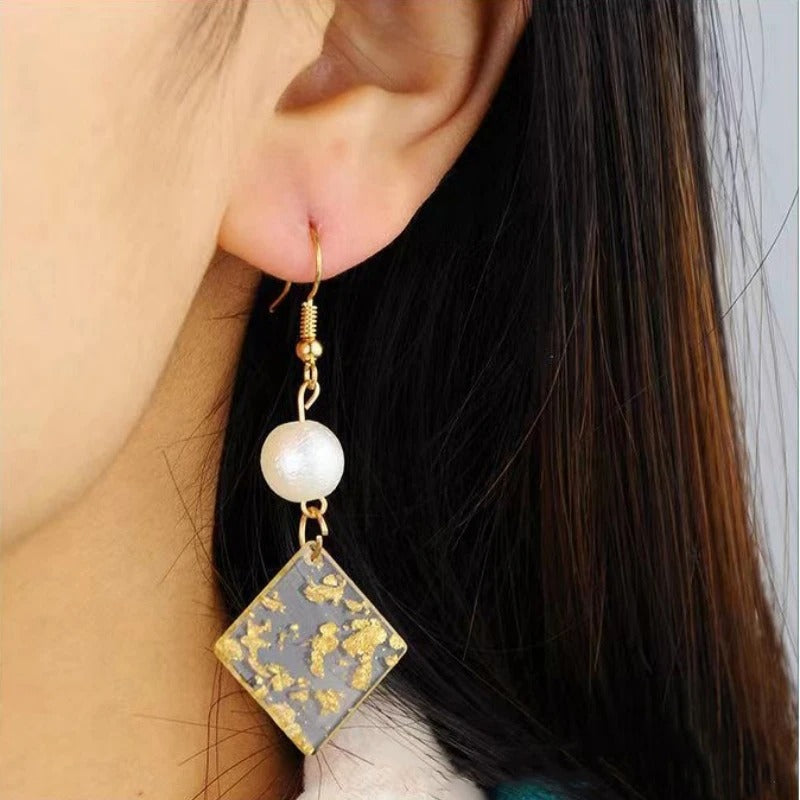Transparent Geometric Pearl Pendant Earrings