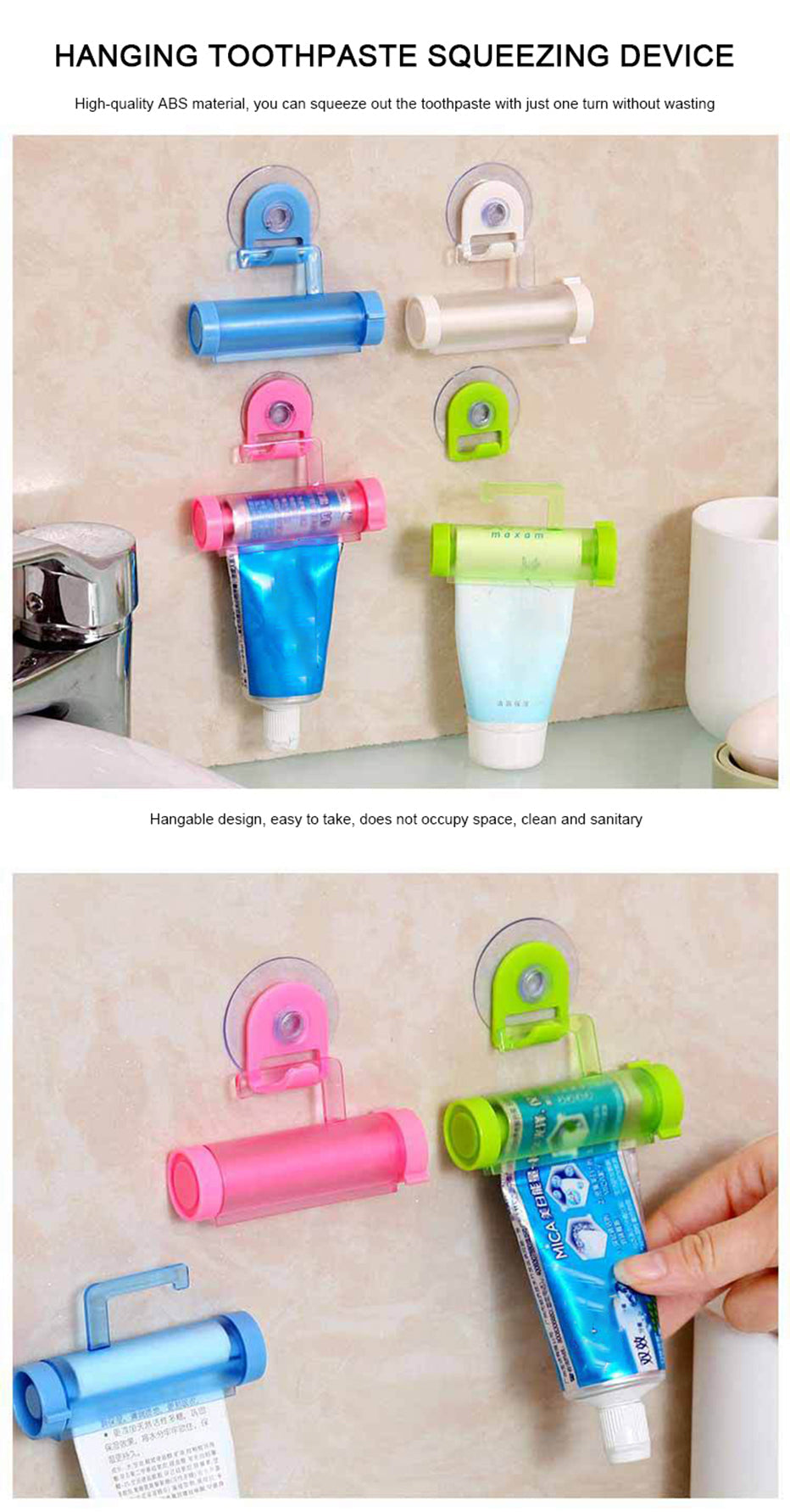 Multifunctional Hanging Type Roll Squeezing Toothpaste Dispenser.