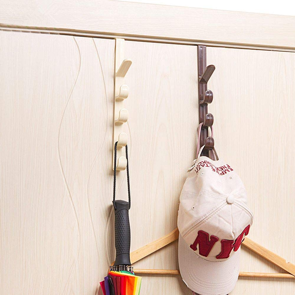 Over The Door Organizer Hanger Rack Coats Caps Clothes Holder with 5 Hooks