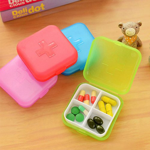 Mini Medicine Box Holder Organizer Container Pill Cases , travel 4 grid box