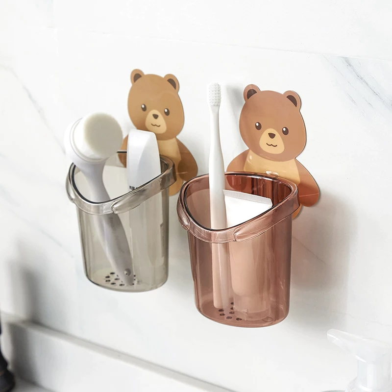 Wall Mounted Cute Bear Shape Toothbrush Holder