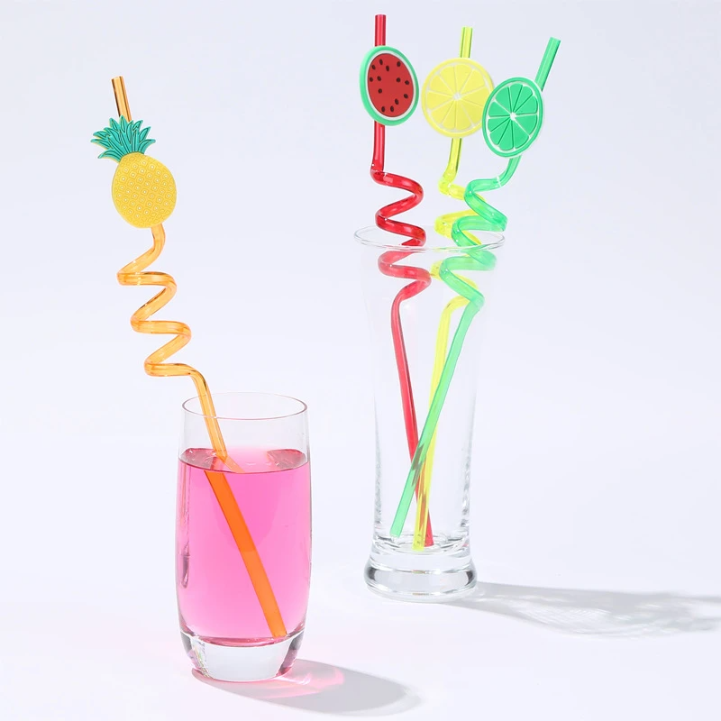 4pcs/pack Fruit Cartoon Party Decoration Straw.