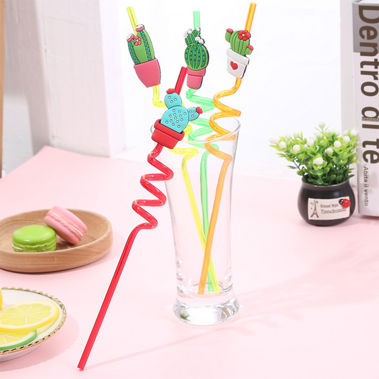 4pcs/pack Fruit Cartoon Party Decoration Straw.