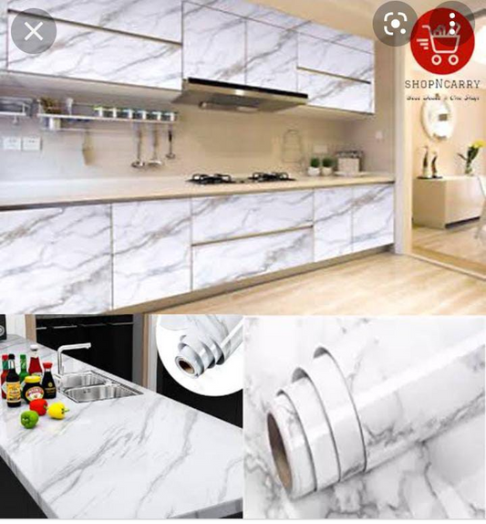 White Marble Texture Design PVC Waterproof (60cmx200cm)