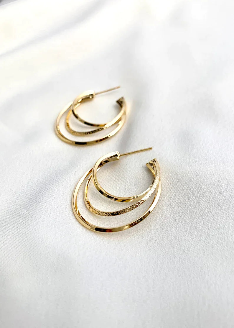 Three Layer Plain Hoop Earrings