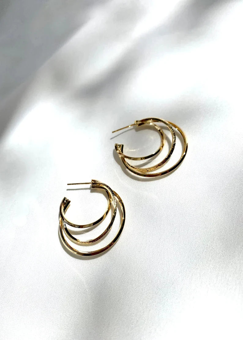 Three Layer Plain Hoop Earrings