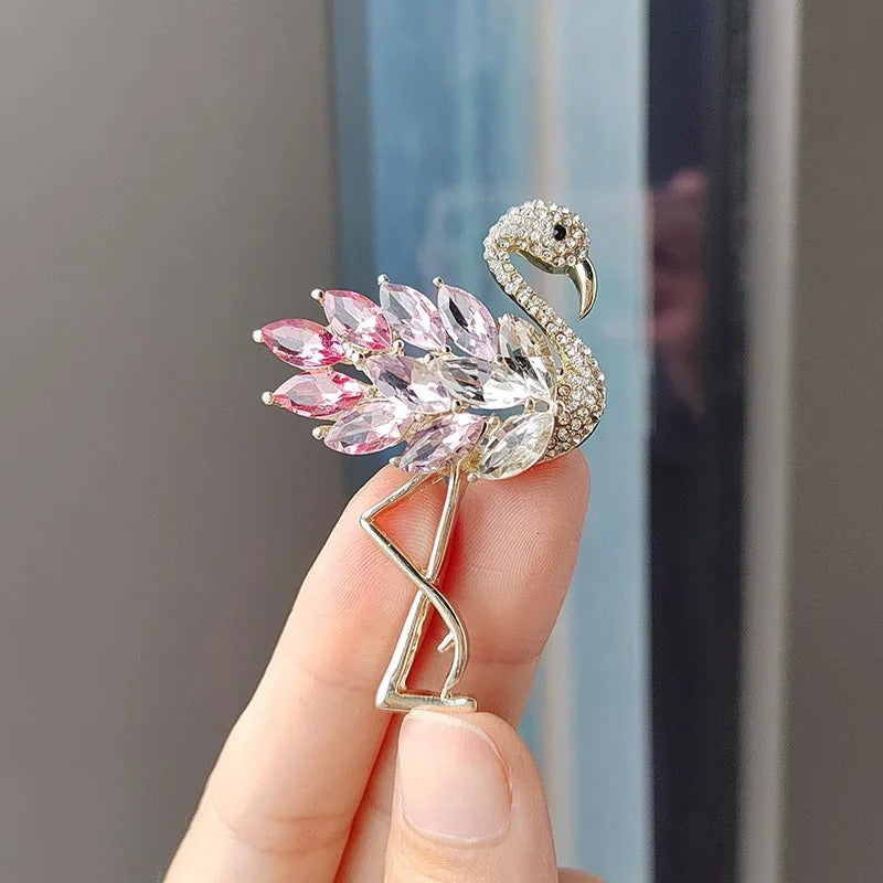 Cute Pink Flamingo Crystal Pin Brooch