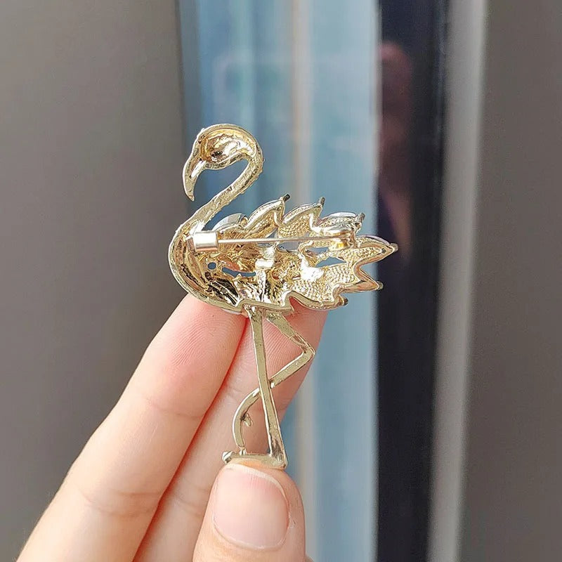 Cute Pink Flamingo Crystal Pin Brooch