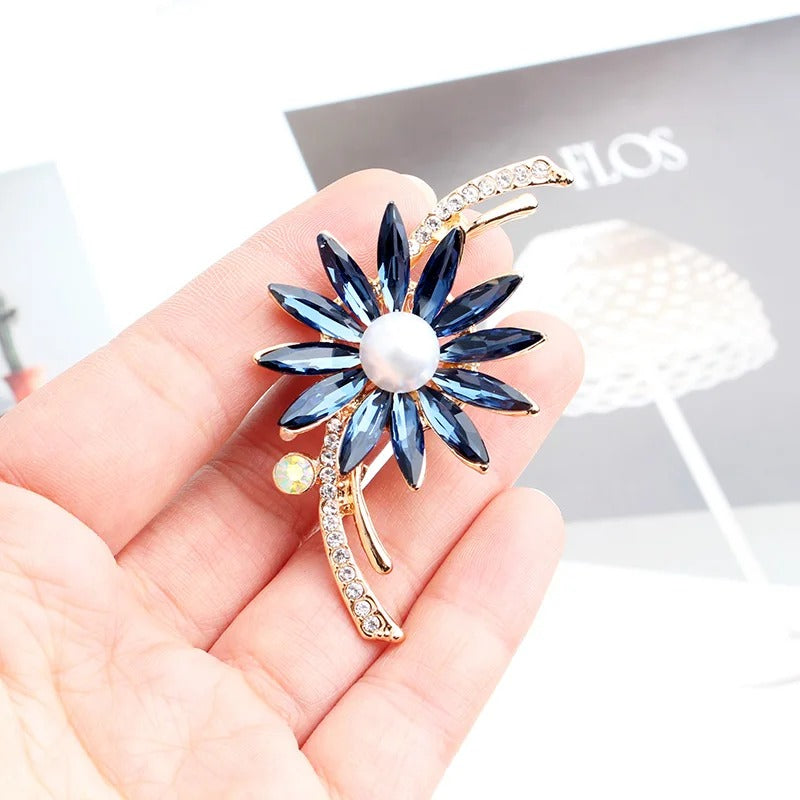 Luxury Rhinestone Sun Flower Pin Brooch