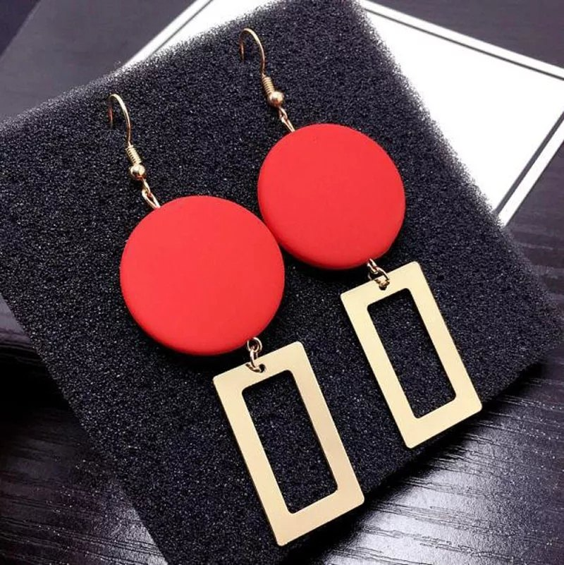 Wooden Round & Rectangle Earrings