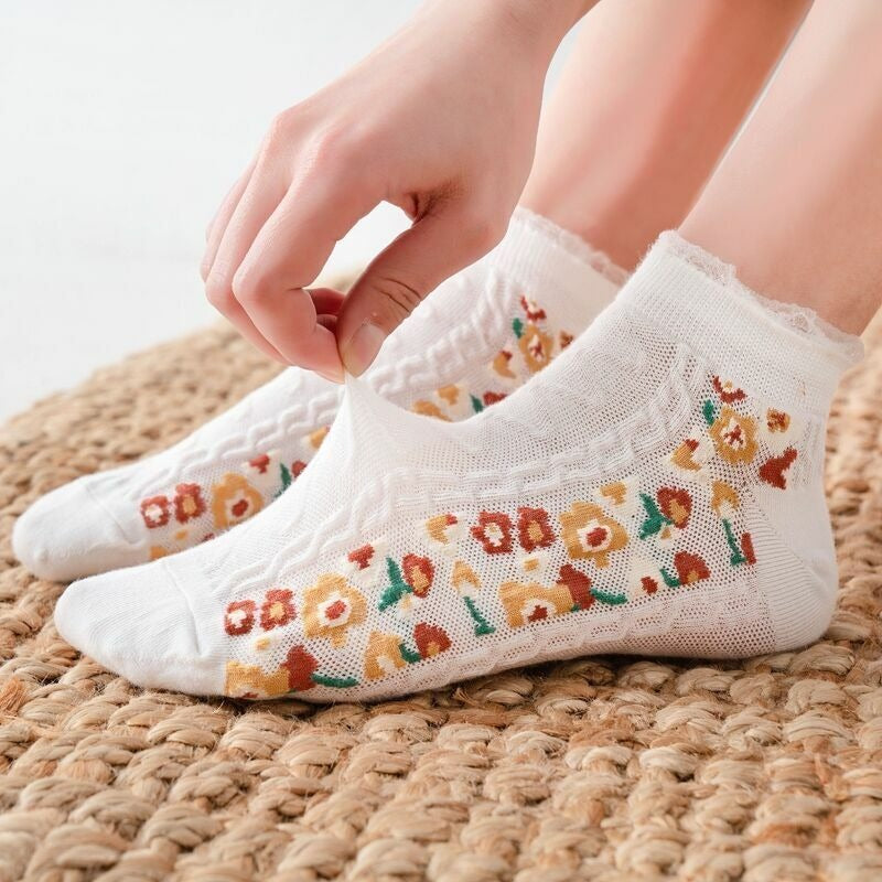 5 Pairs Women Girls Flowers Lace Socks